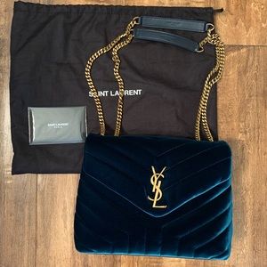 YSL Saint Laurent Small Loulou Velour Shoulder Bag